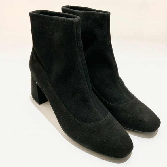 Cole Haan Laree Black Suede Ankle Booties Almond Toe Block Heel Leather Boot 9.5 - Picture 5 of 8